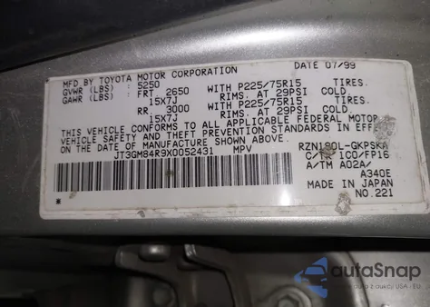 1999 Toyota 4Runner from USA, damaged, VIN JT3GM84R9X0052431